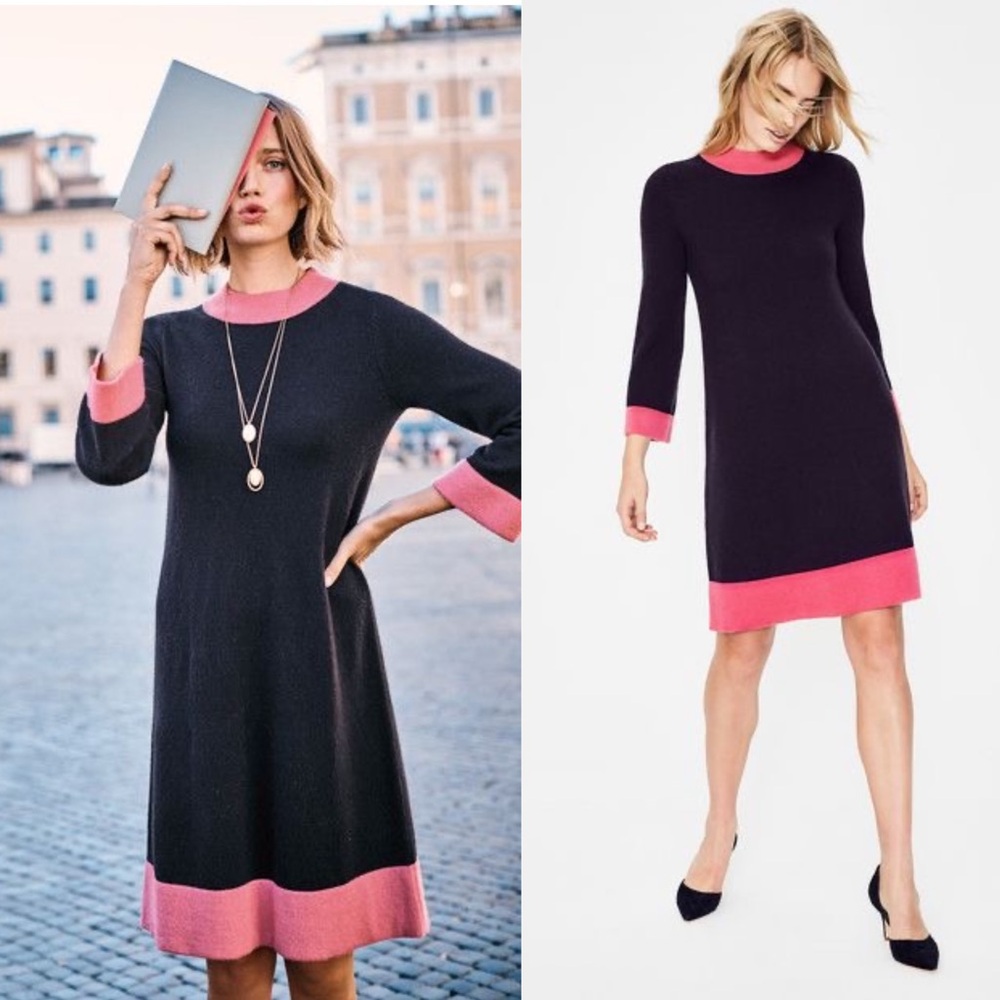 Boden Mara Wool Alpaca Blend Knit Dress Navy & Pink Size 2 - Picture 1 of 10